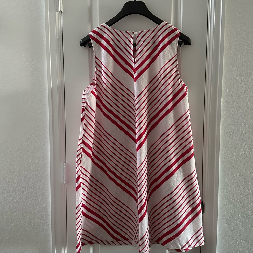 Liz Claiborne Red & White Striped A-Line Sleeveless Dress 1X Linen Blend - Picture 4 of 8